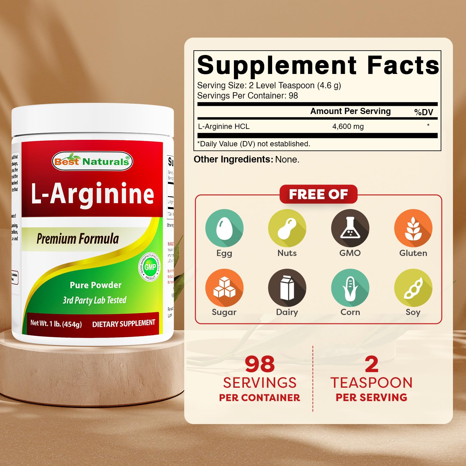 Best Naturals L-Arginine Powder 454g nutritional information