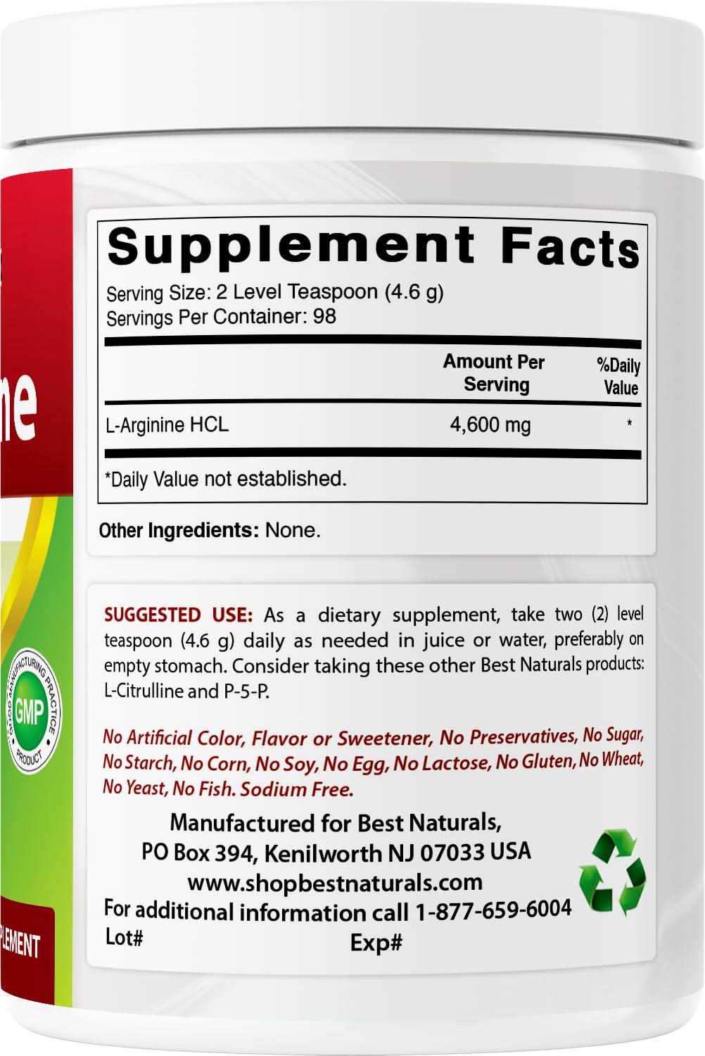 Best Naturals L-Arginine Powder 454g packaging