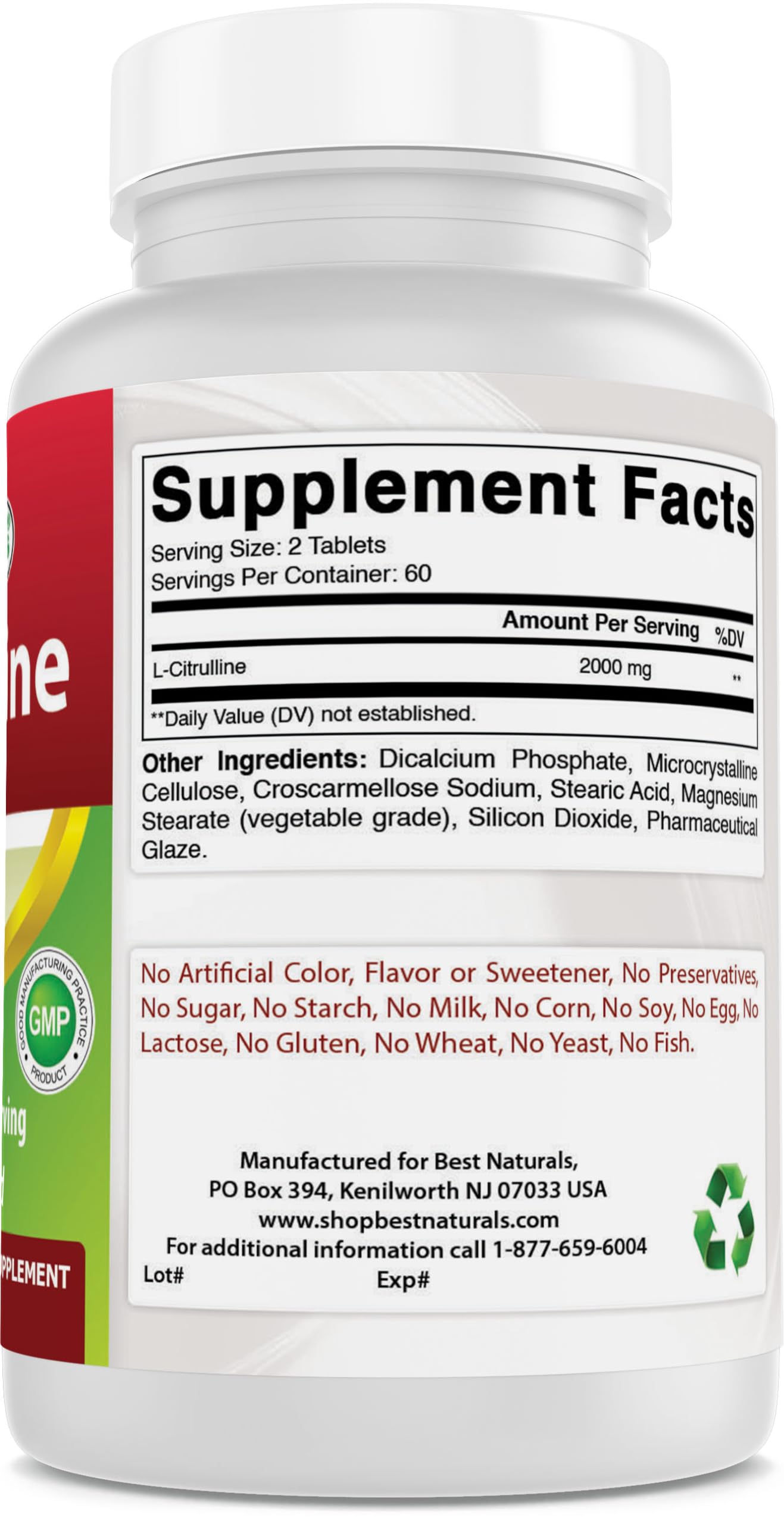 Best Naturals L-Citrulline 2000mg bottle with measuring spoon