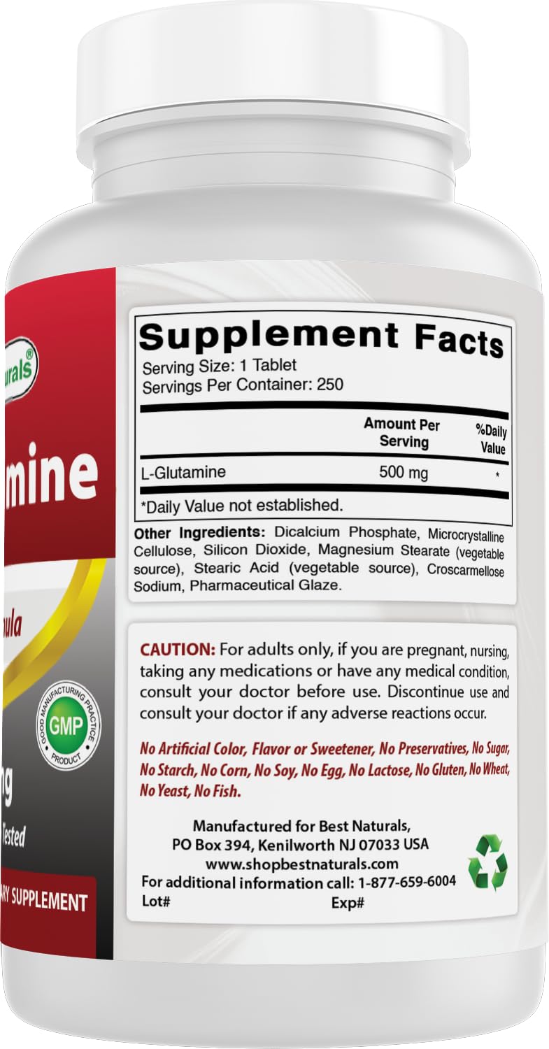 Best Naturals L-Glutamine bottle with cap open