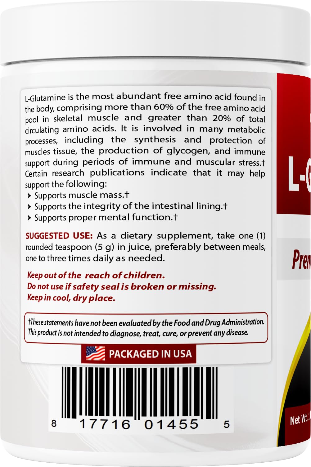 Best Naturals L-Glutamine Powder on a kitchen counter