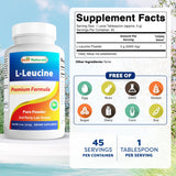 Best Naturals L-Leucine Pure Powder 280g back view with ingredients