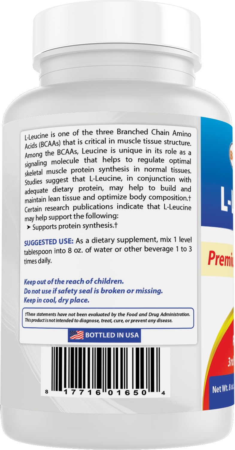Best Naturals L-Leucine Pure Powder 280g close-up of label
