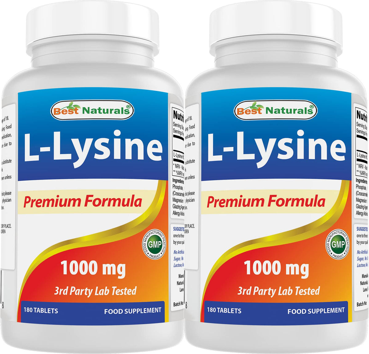 Best Naturals L-Lysine 1000 mg 180 Tablets front view