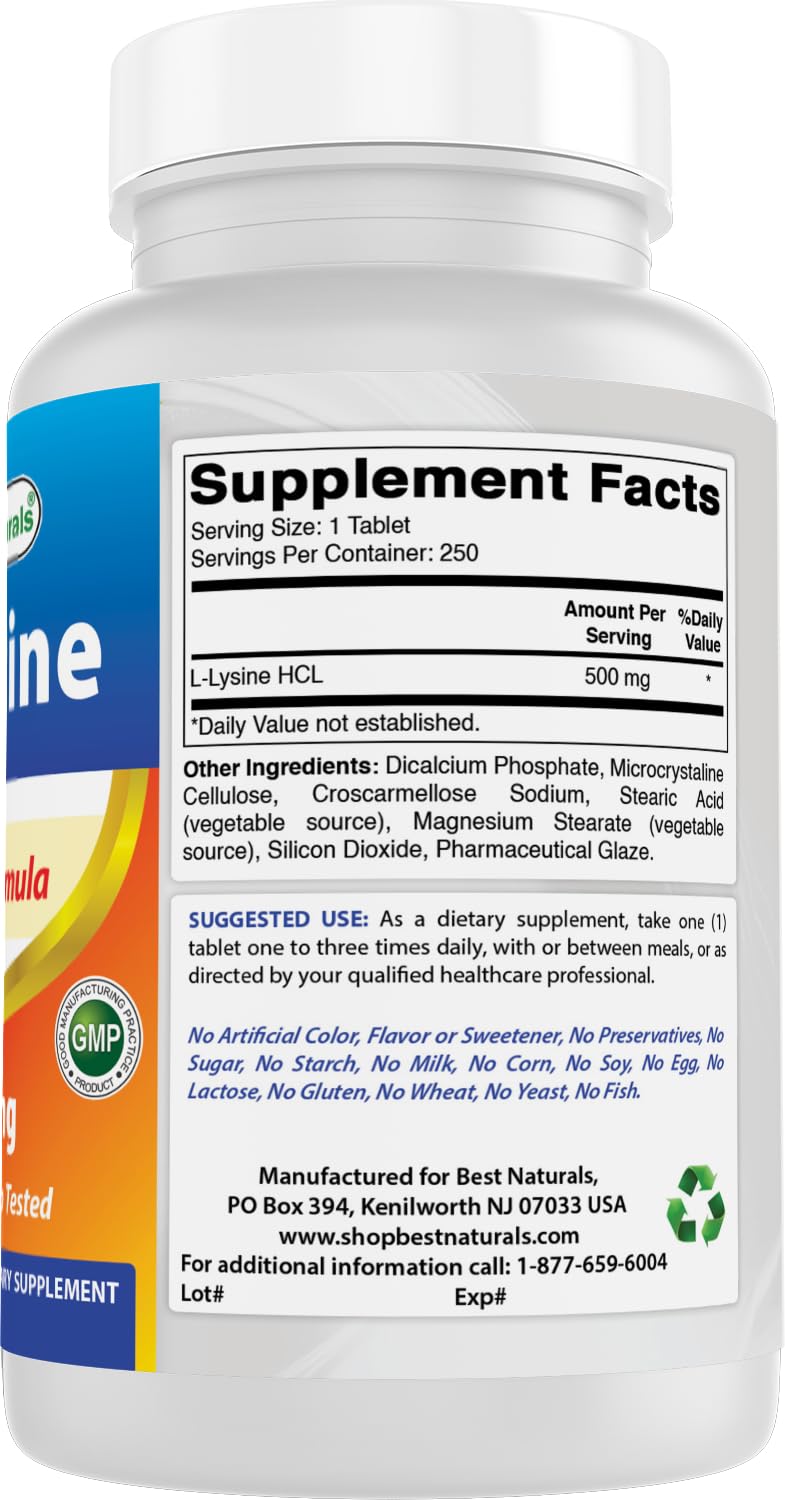 Best Naturals L-Lysine bottle with cap open