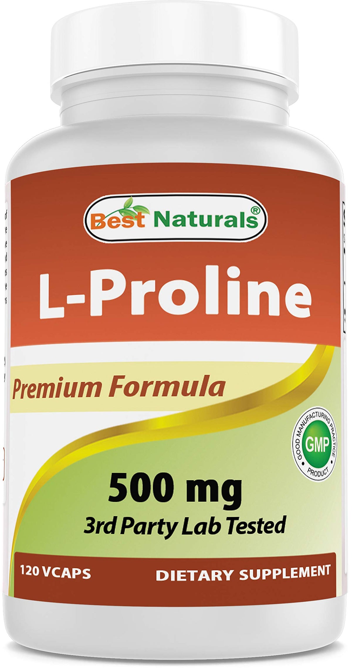 Best Naturals L-Proline 500mg Vegetarian Capsules front view