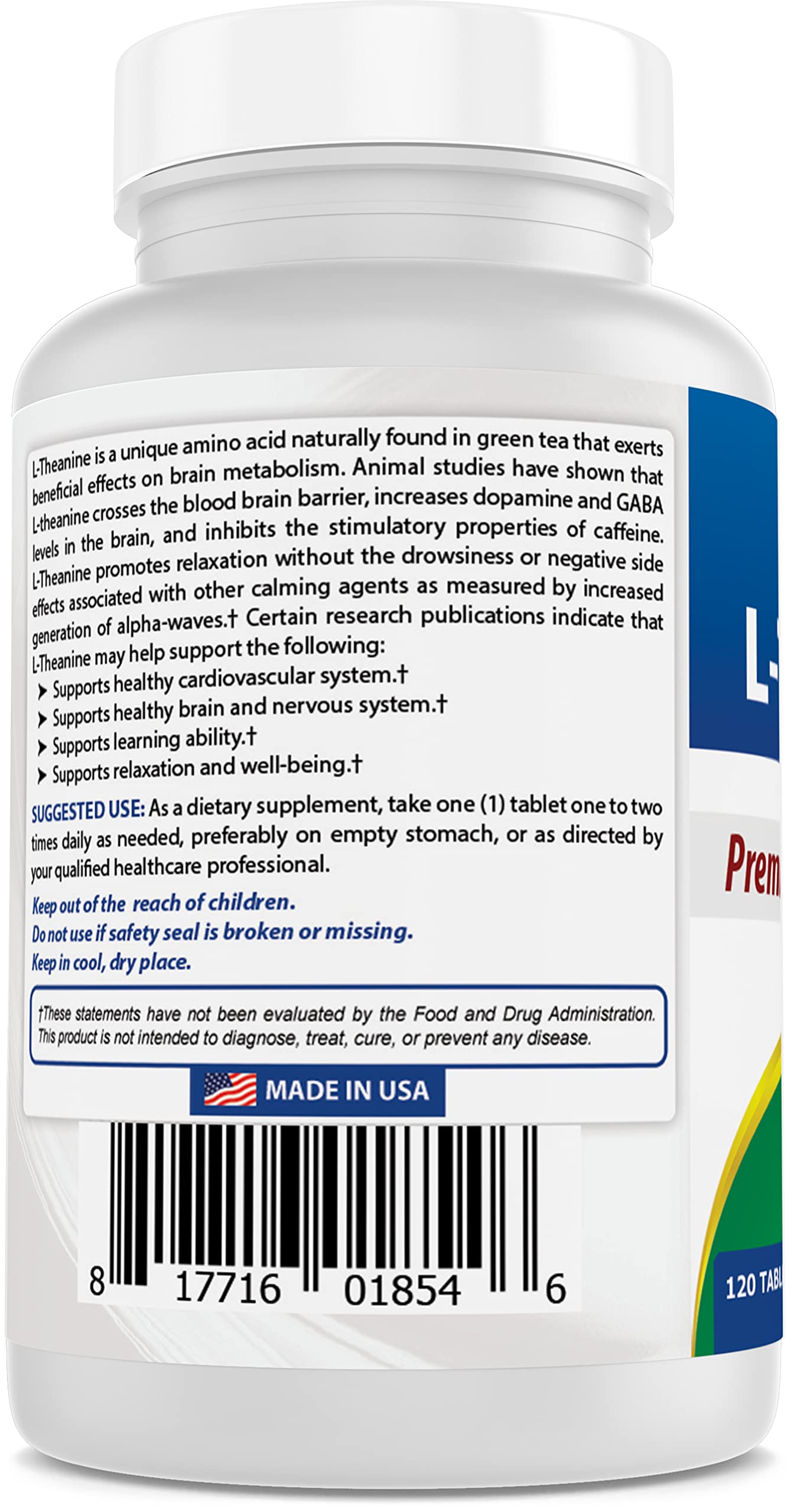 Best Naturals L-Theanine 200mg Tablets with a clean background