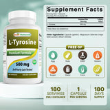 Best Naturals L-Tyrosine 500mg capsules bottle side view