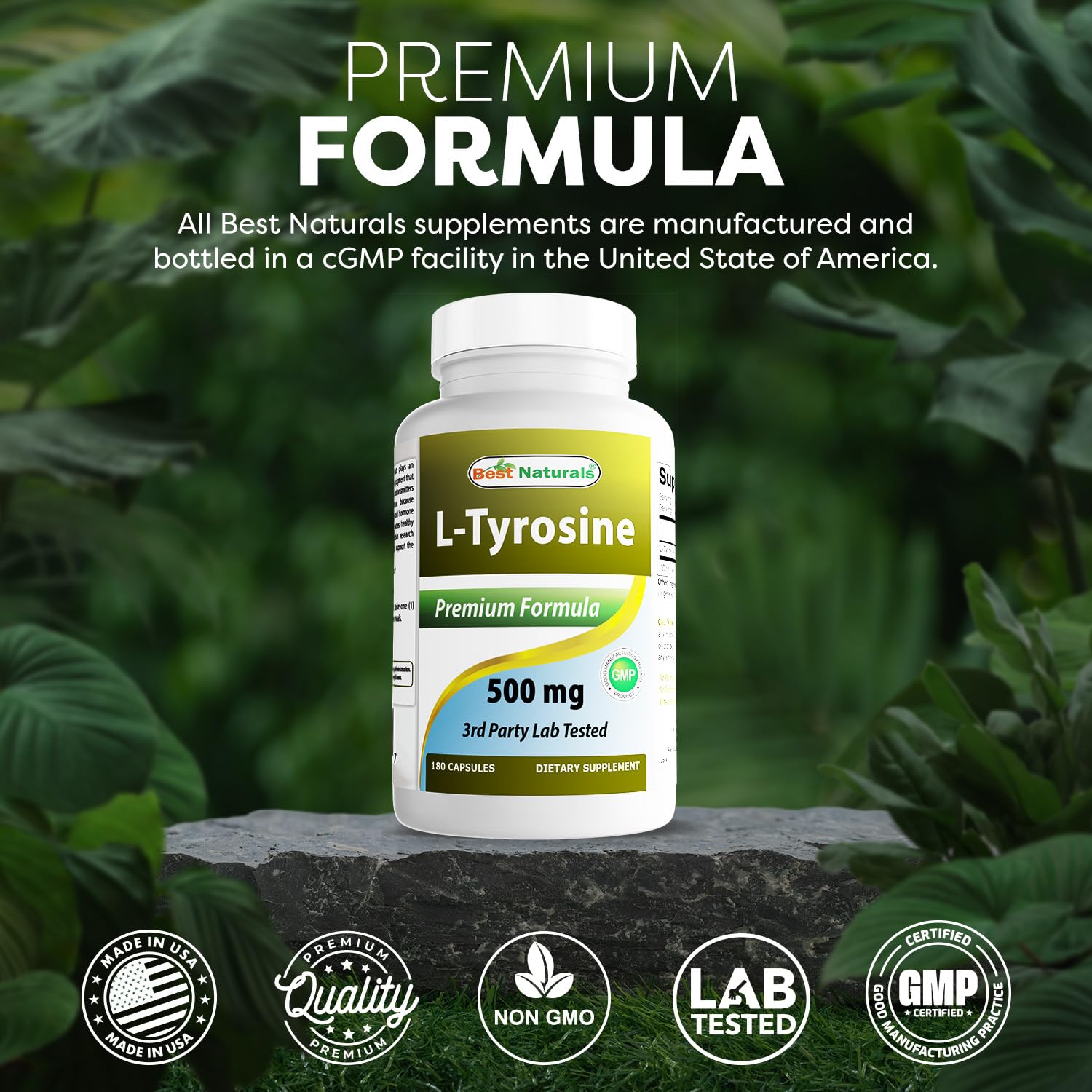 Best Naturals L-Tyrosine 500mg capsules with measuring spoon