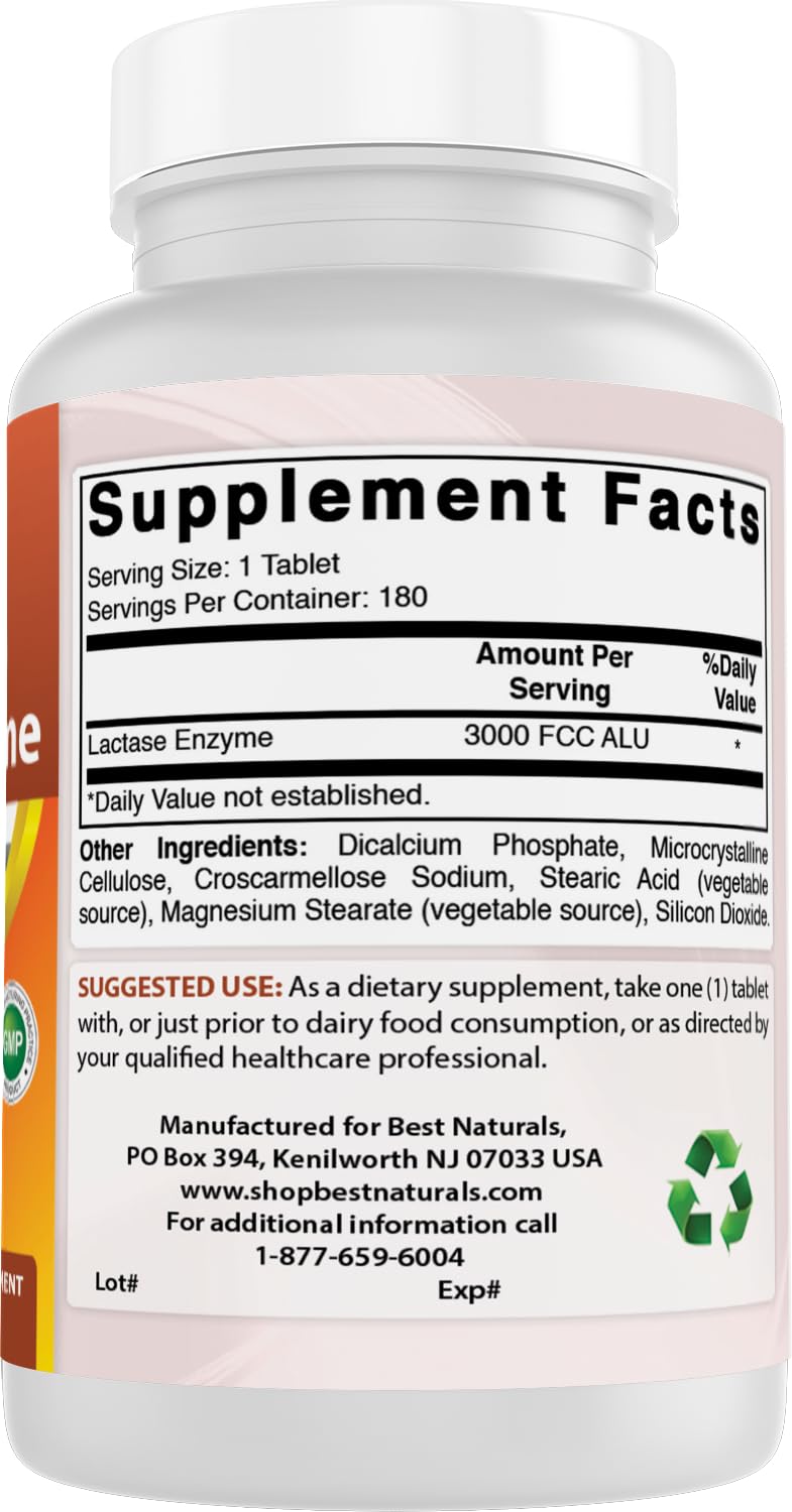 Best Naturals Lactase Enzyme Tablets with a glass of water