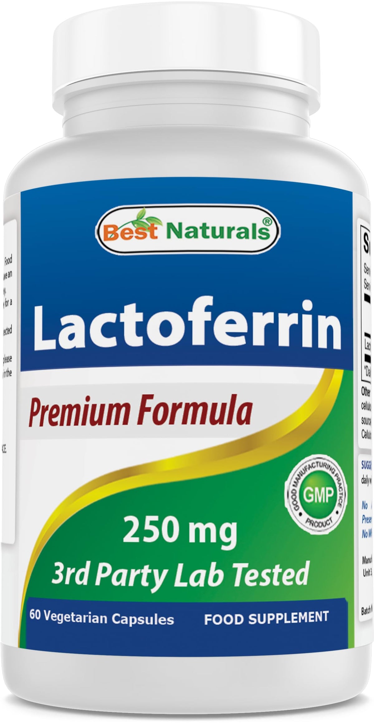 Best Naturals Lactoferrin Supplement 250mg front view