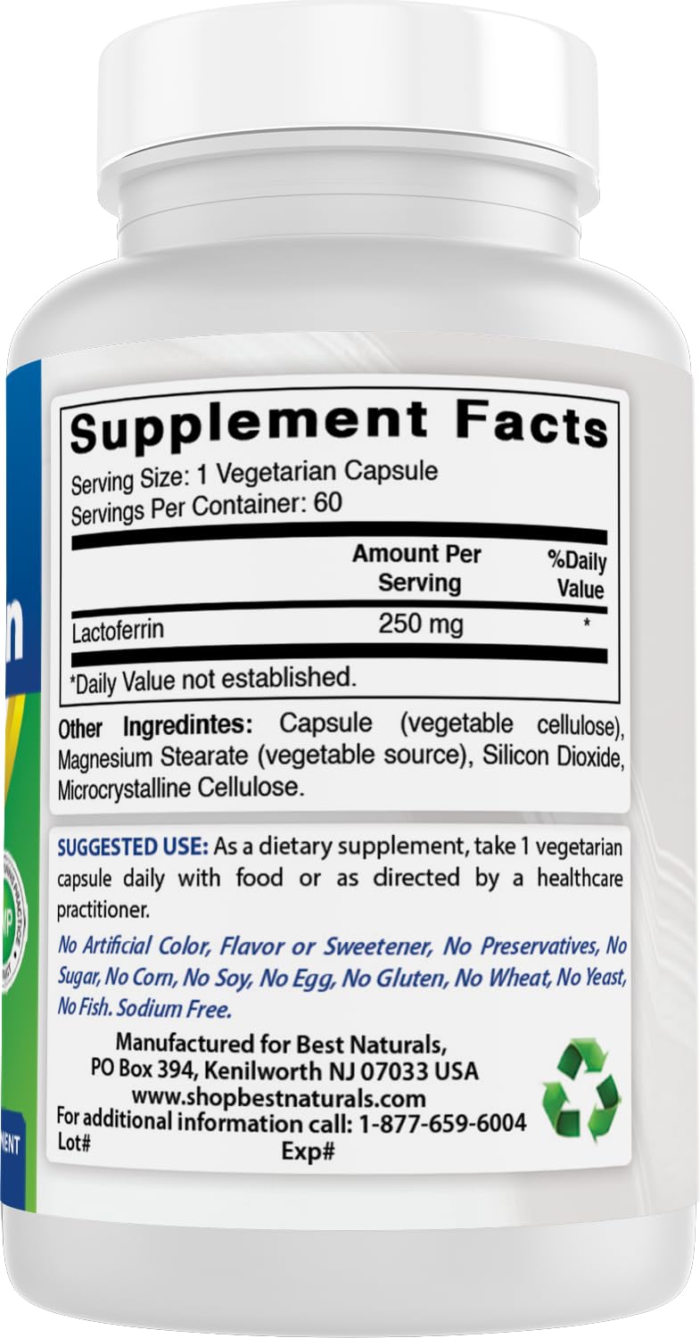 Best Naturals Lactoferrin Supplement 250mg with a measuring spoon
