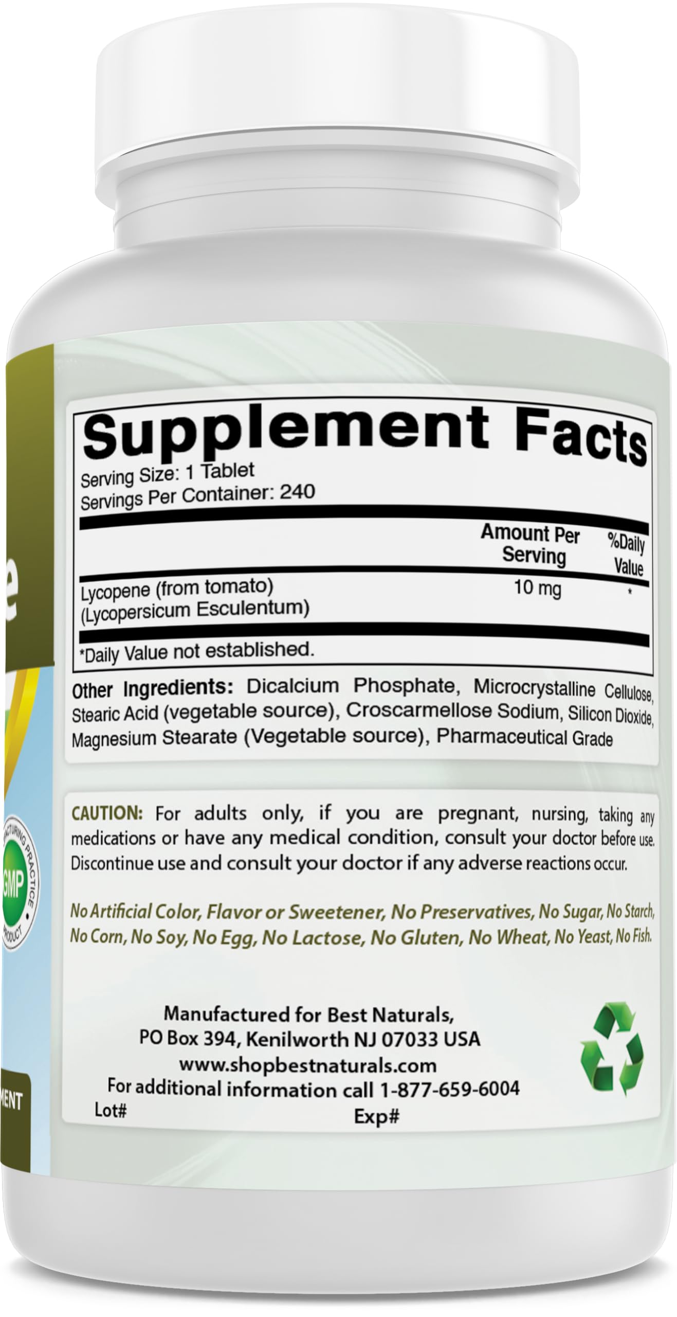 Best Naturals Lycopene Softgels side view of the bottle