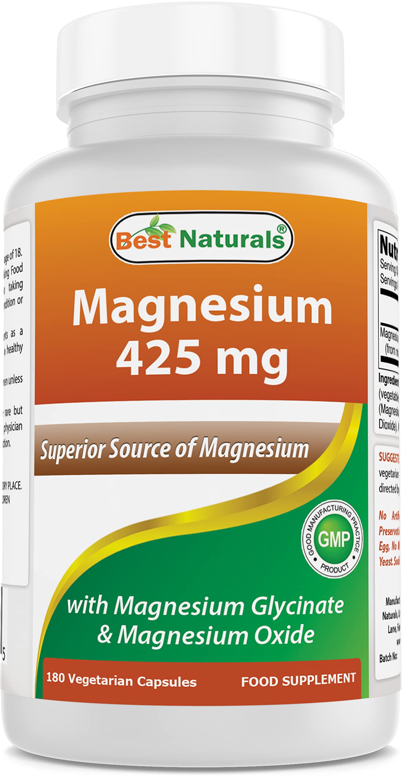 Best Naturals Magnesium 425 mg Vegetarian Capsules bottle front view