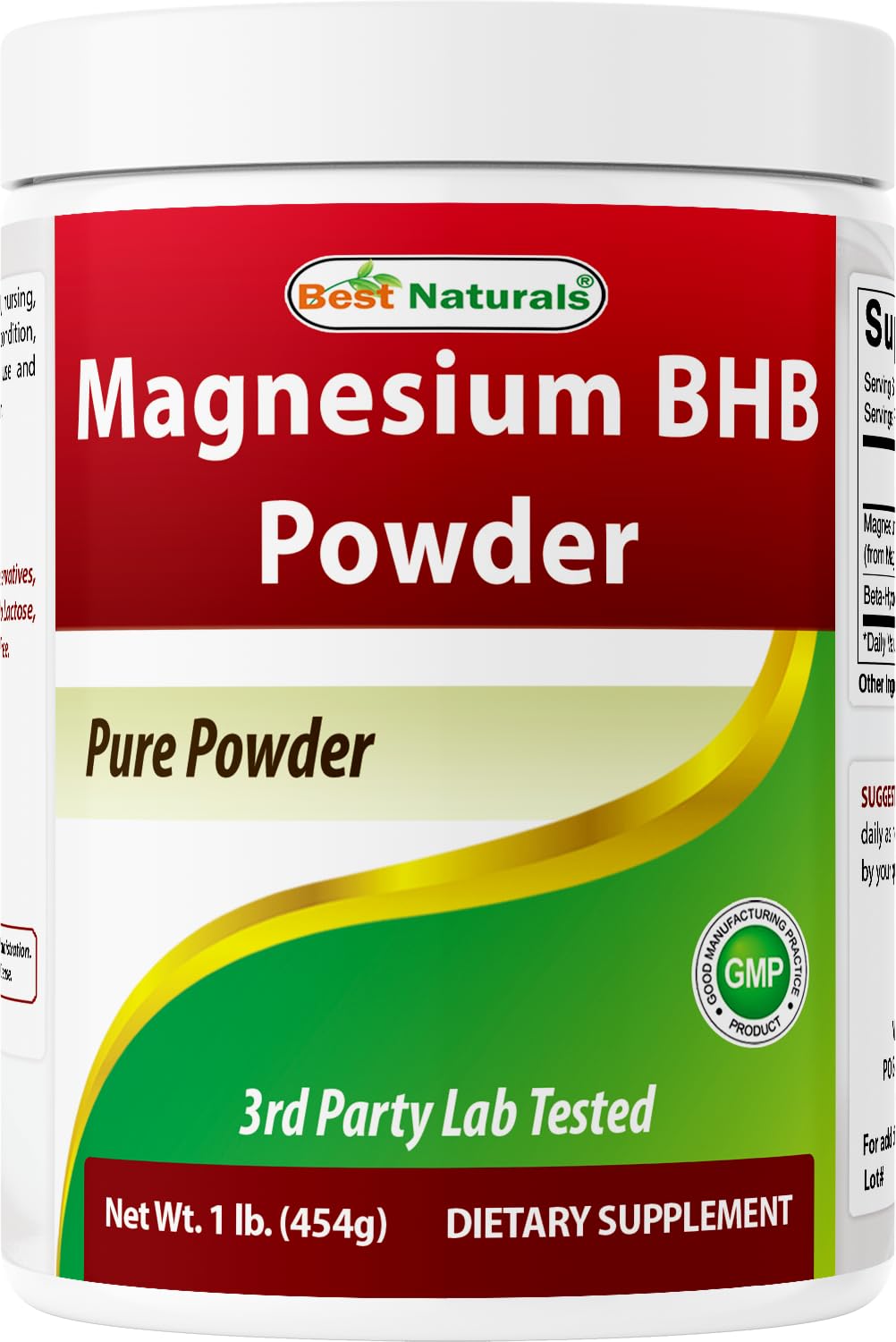 Best Naturals Magnesium BHB Powder 1 lb bulk container front view