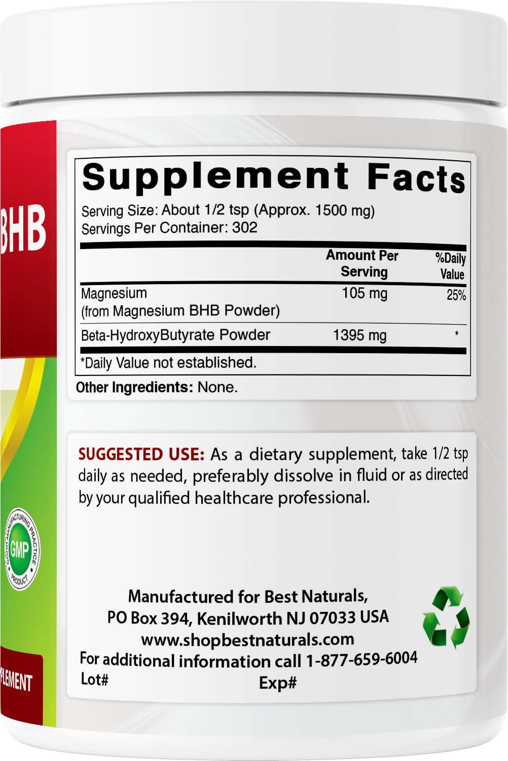 Best Naturals Magnesium BHB Powder with measuring scoop
