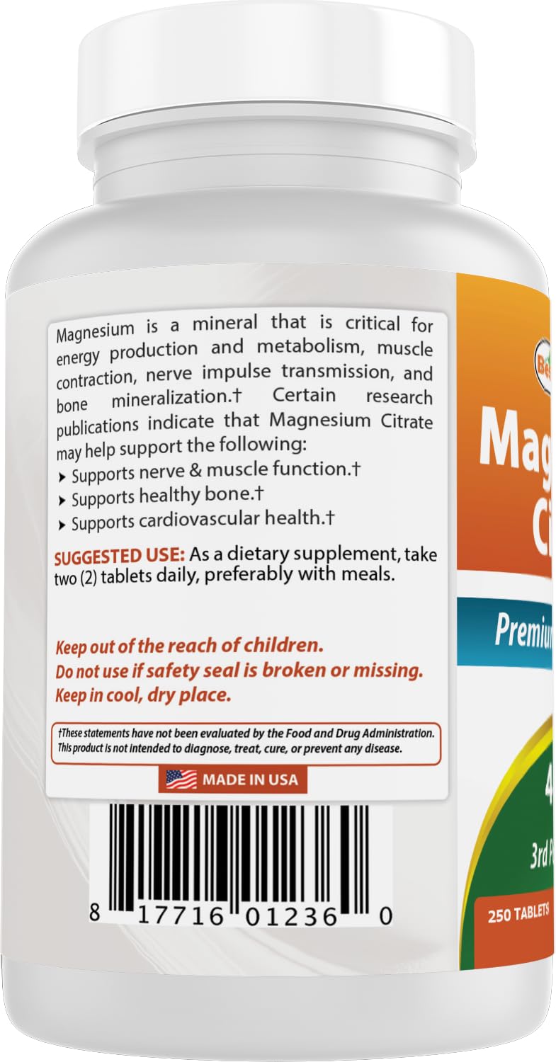 Best Naturals Magnesium Citrate 400mg supplement ingredients list