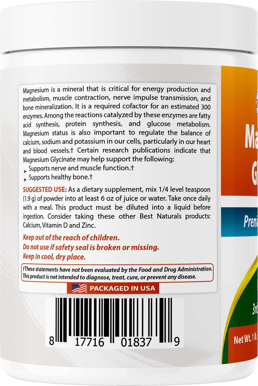 Best Naturals Magnesium Glycinate 750mg supplement on a wooden table