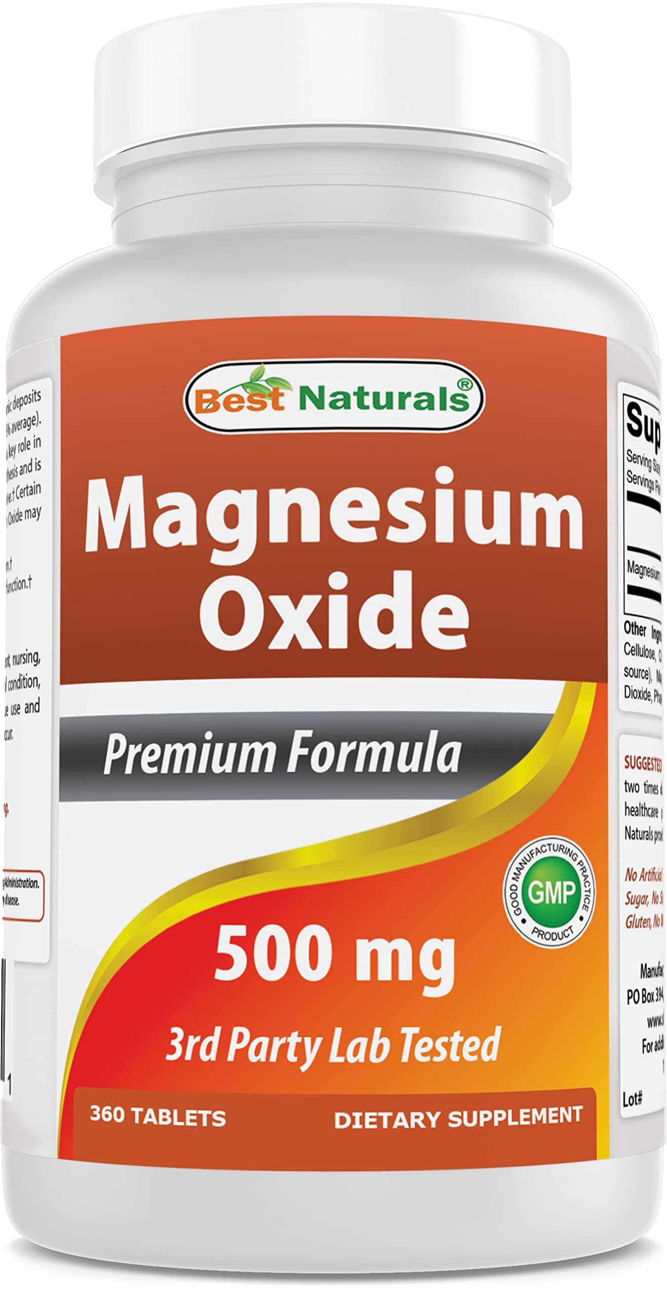 Best Naturals Magnesium Oxide 500mg 360 tablets front view