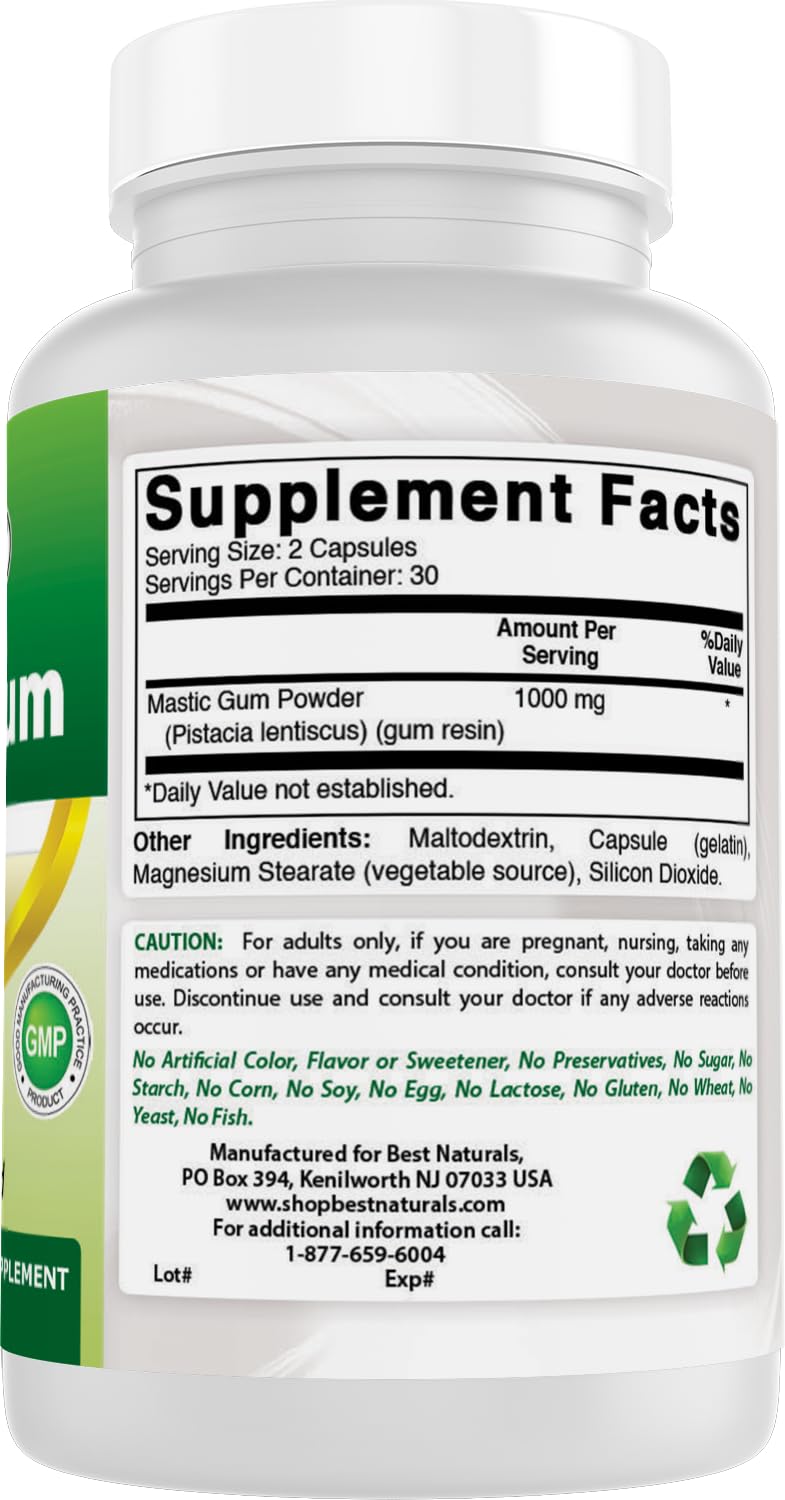 Best Naturals Mastic Gum Capsules 500mg ingredients list