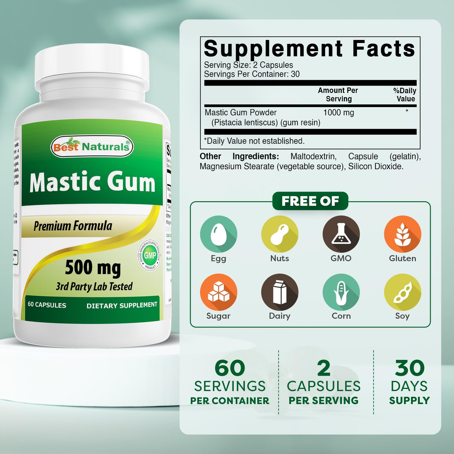 Best Naturals Mastic Gum Capsules 500mg side view