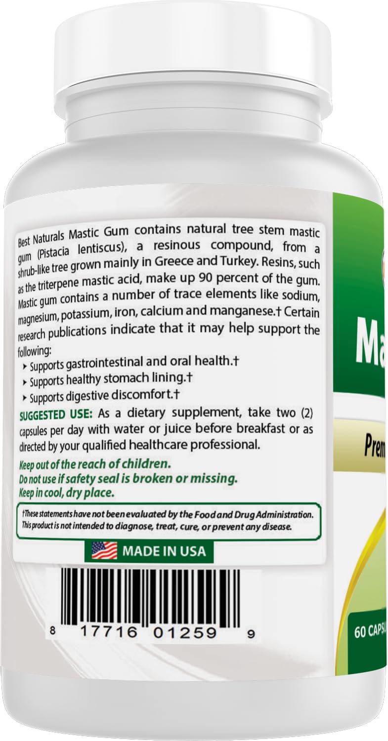 Best Naturals Mastic Gum Capsules 500mg with measuring spoon