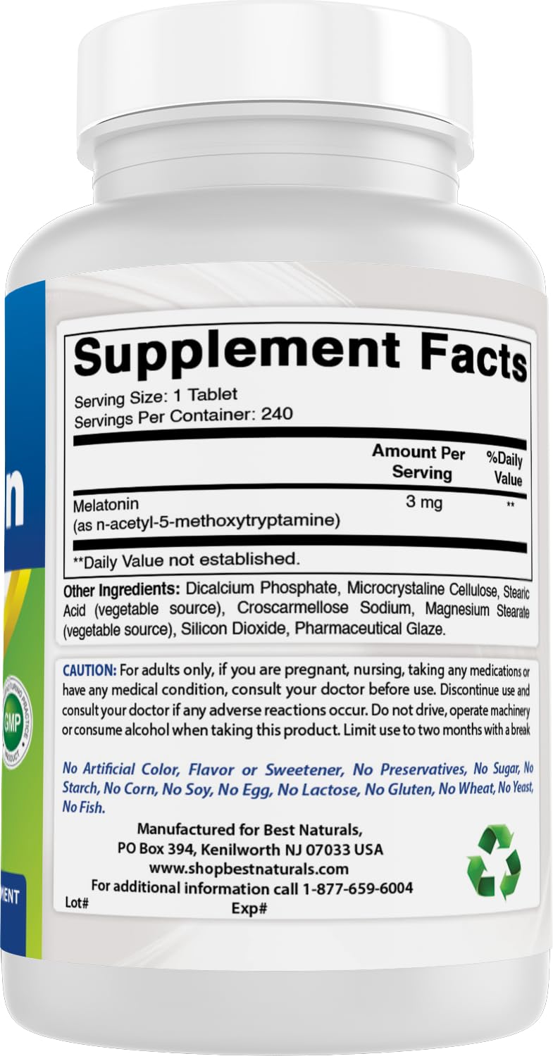 Best Naturals Melatonin 3mg bottle with cap open