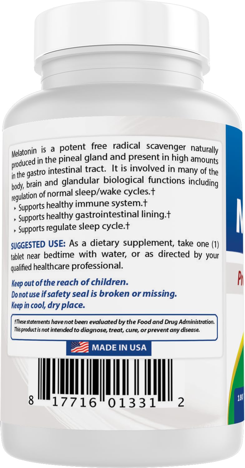Best Naturals Melatonin 5 mg 180 Tablets with a measuring spoon