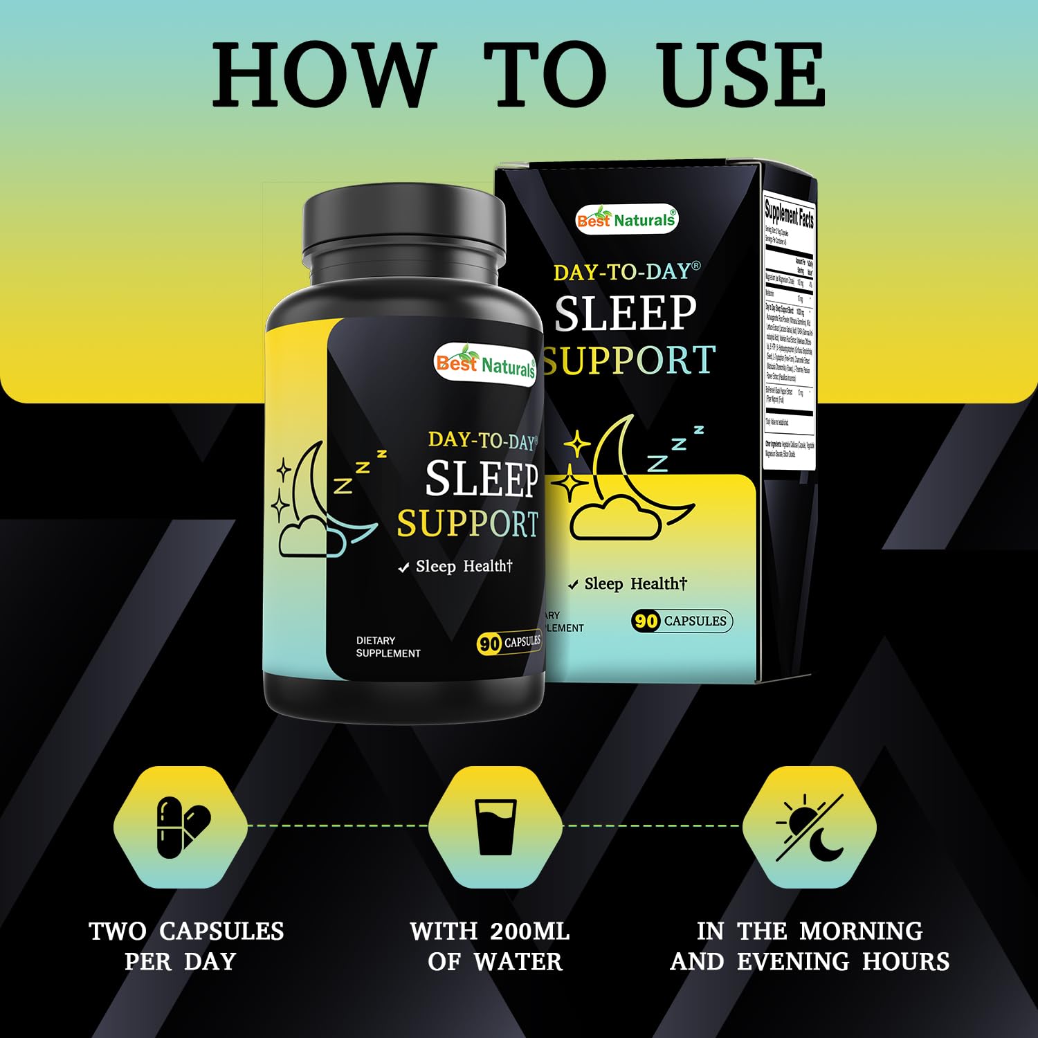 Best Naturals Melatonin Supplement capsules on a table