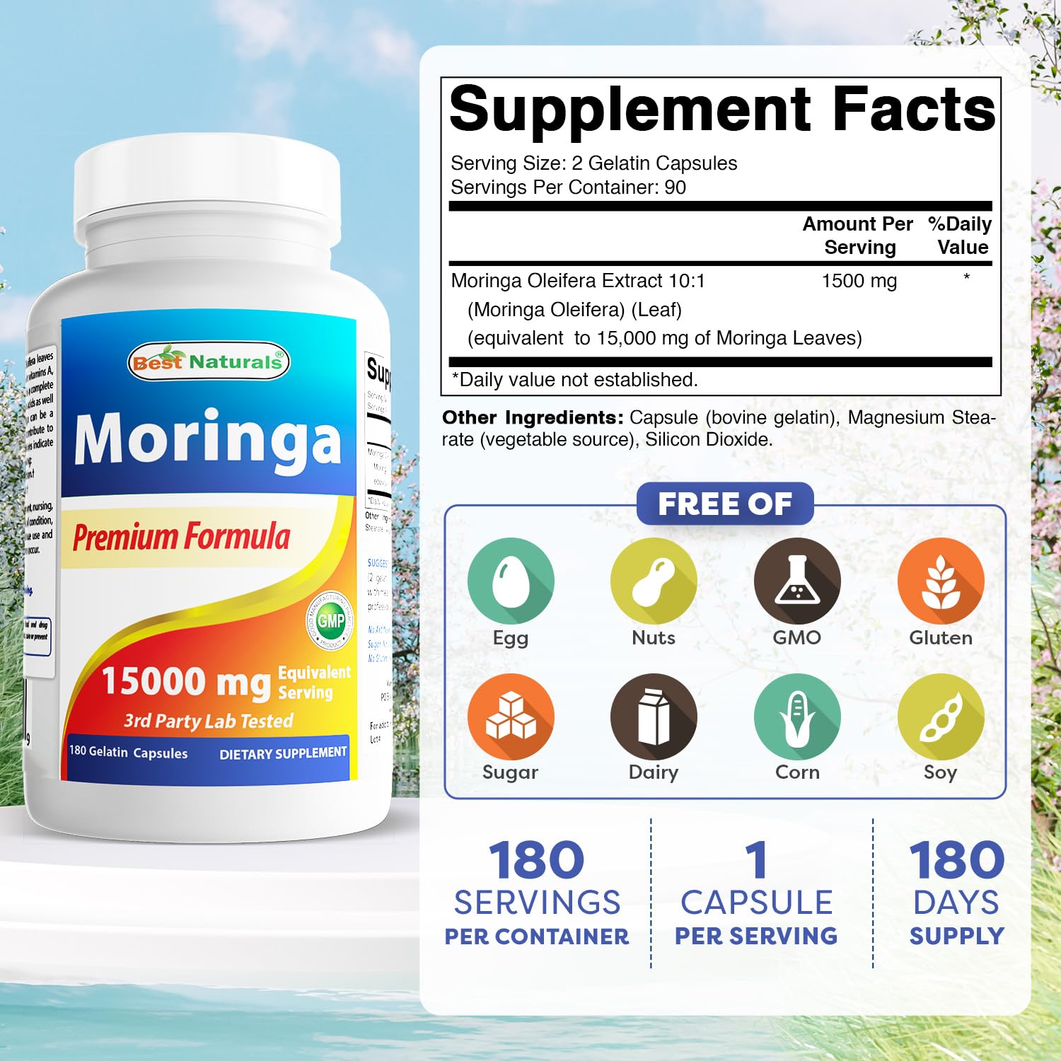 Best Naturals Moringa Extract bottle side view