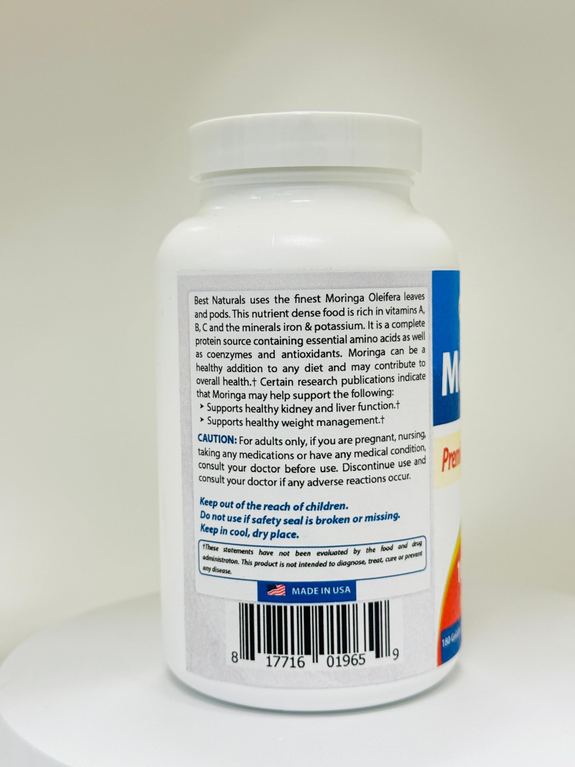 Best Naturals Moringa Extract capsules on a white background
