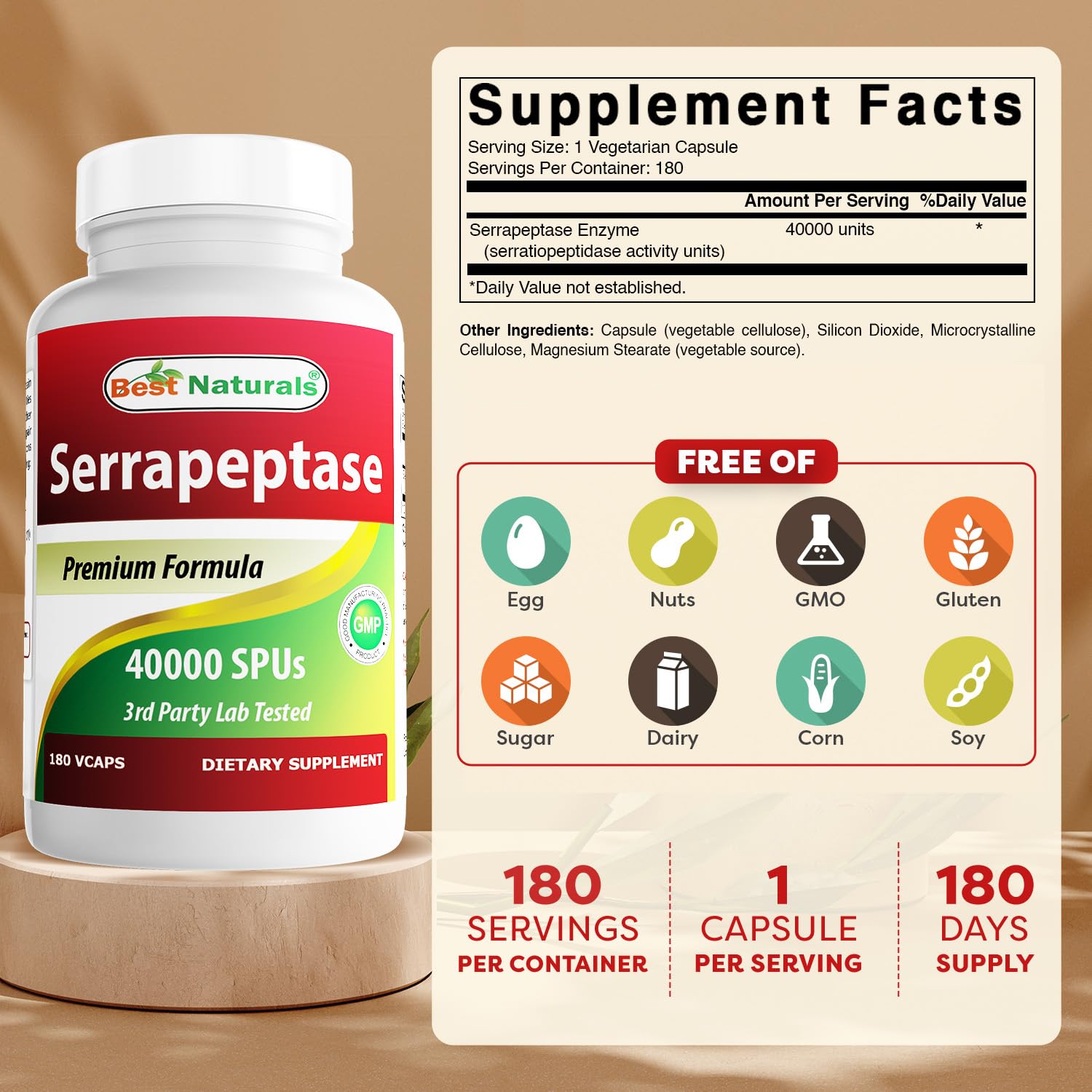 Best Naturals Multi-Enzymes Serrapeptase bottle side view