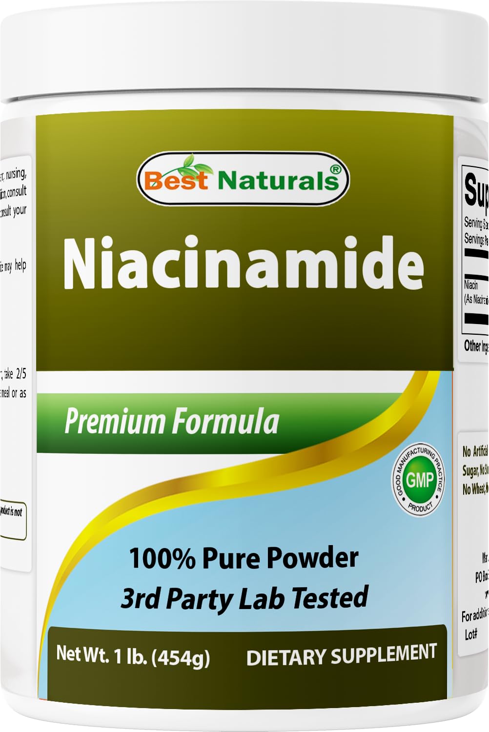 Best Naturals Niacinamide Powder 1 lb bulk container front view