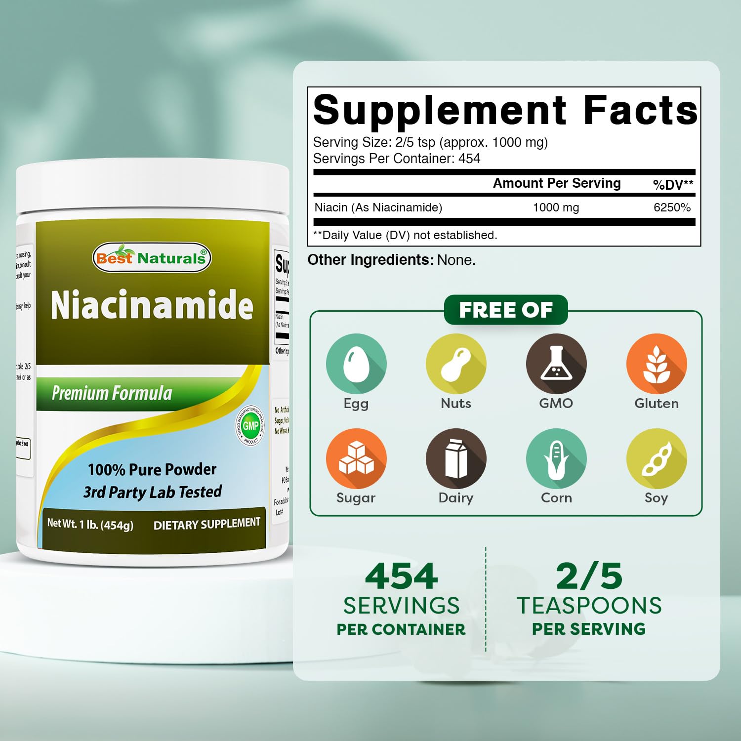 Best Naturals Niacinamide Powder packaging side view