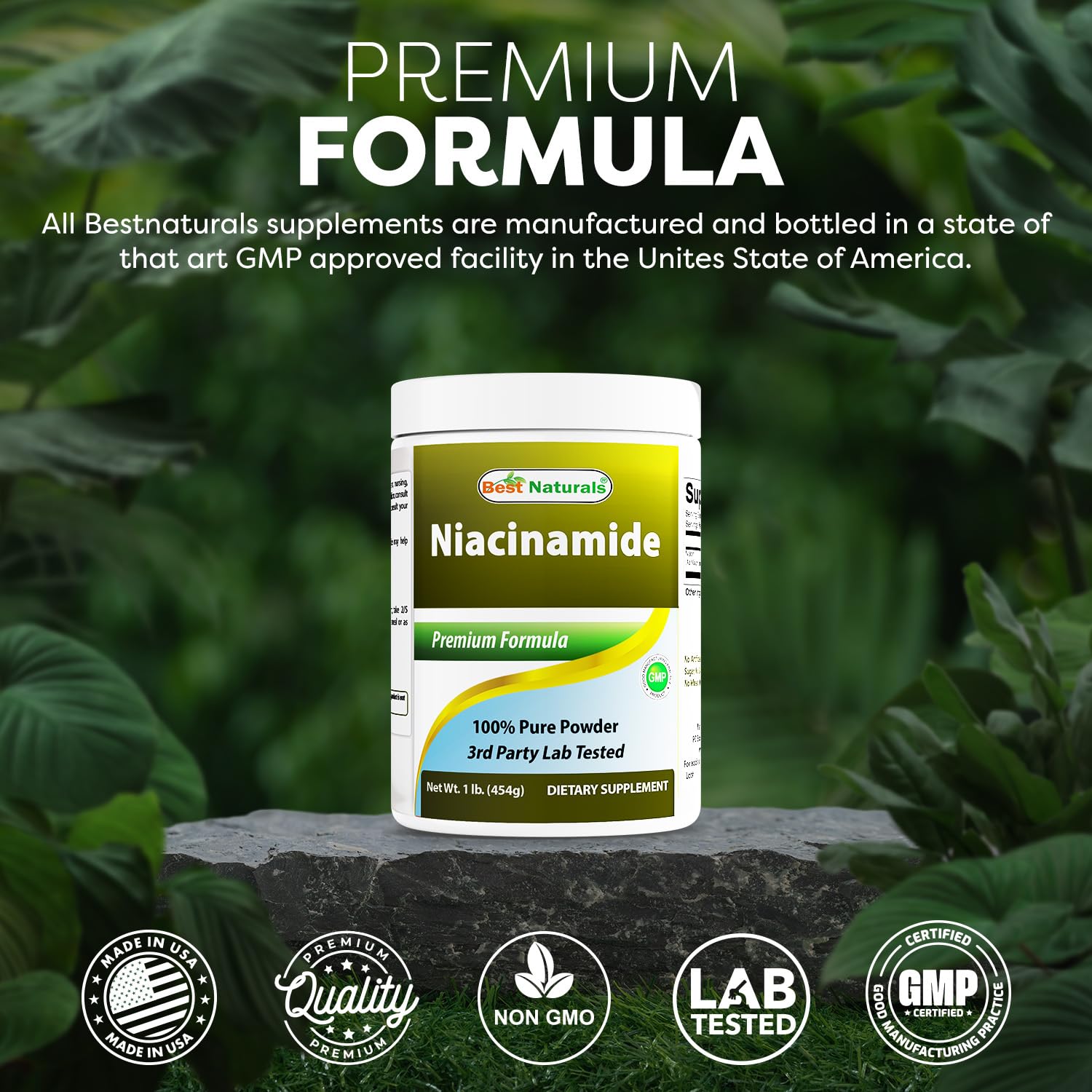 Best Naturals Niacinamide Powder serving suggestion with water
