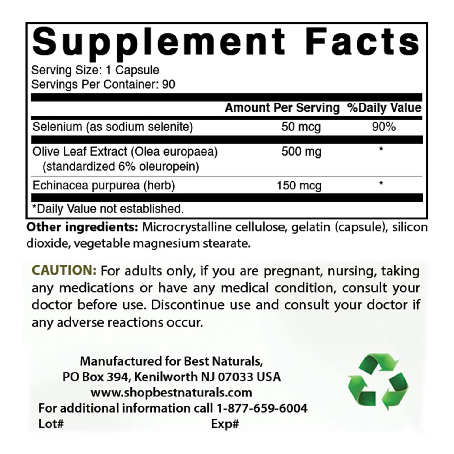 Best Naturals Olive Leaf Extract 700mg 90 Capsules side view