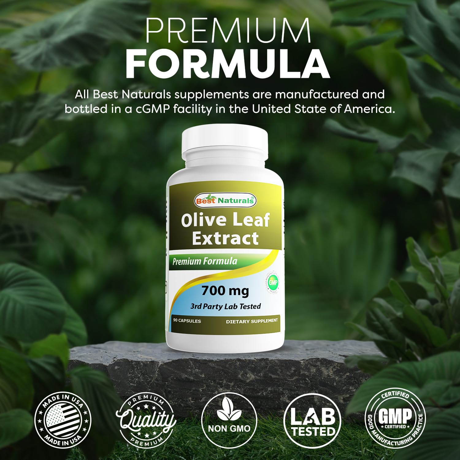 Best Naturals Olive Leaf Extract 700mg capsule bottle back view