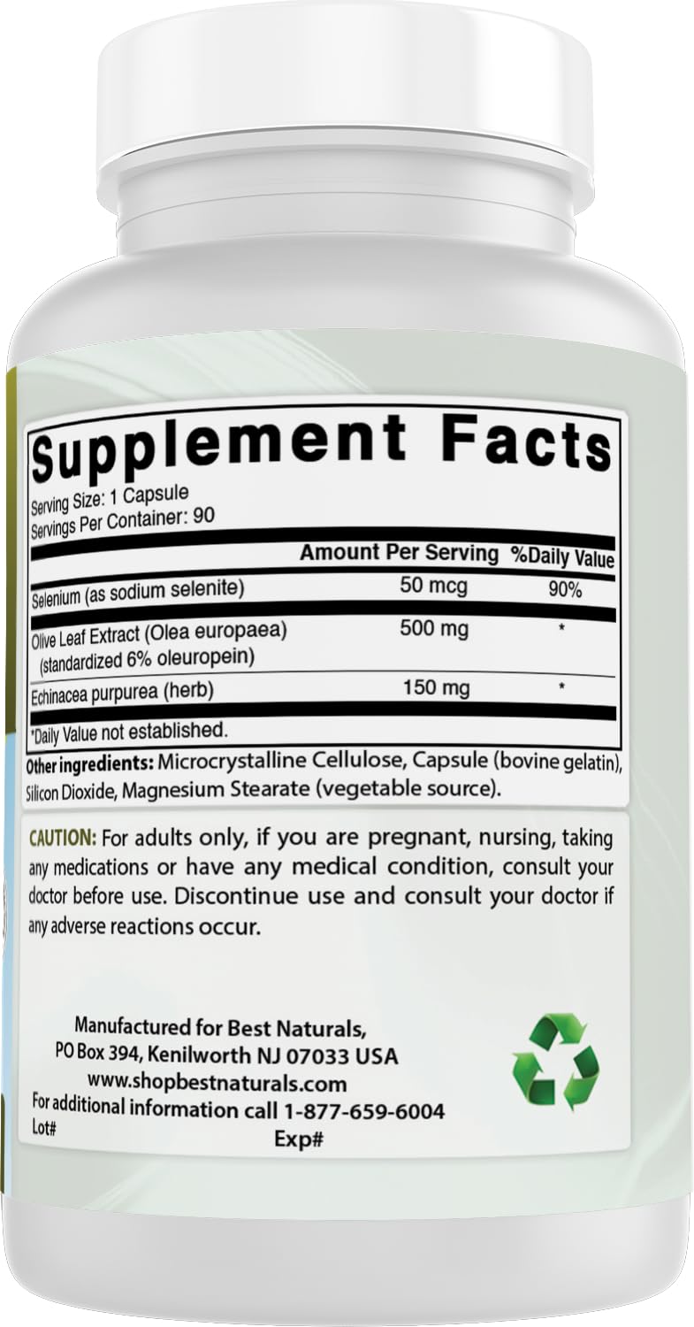 Best Naturals Olive Leaf Extract 700mg capsules on a wooden table