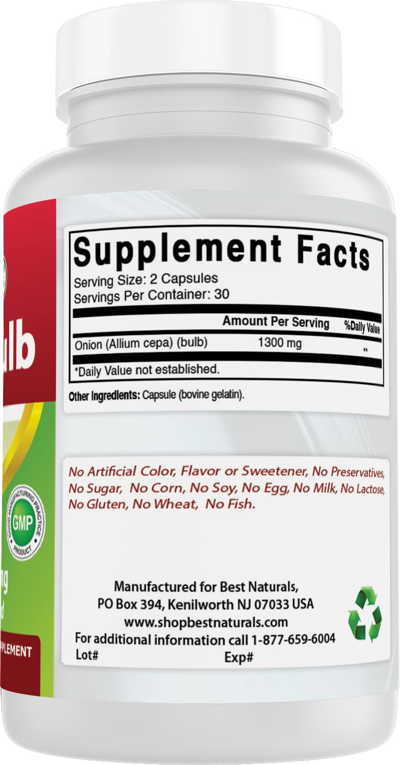 Best Naturals Onion Dried Bulb Capsules bottle on a wooden table