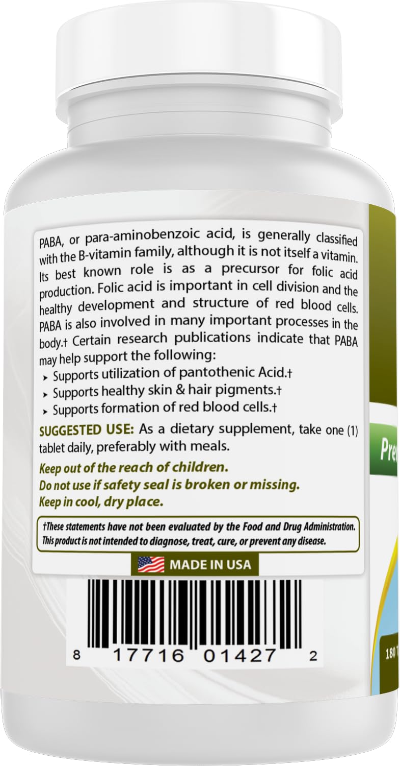 Best Naturals PABA 500mg Supplement with a measuring spoon