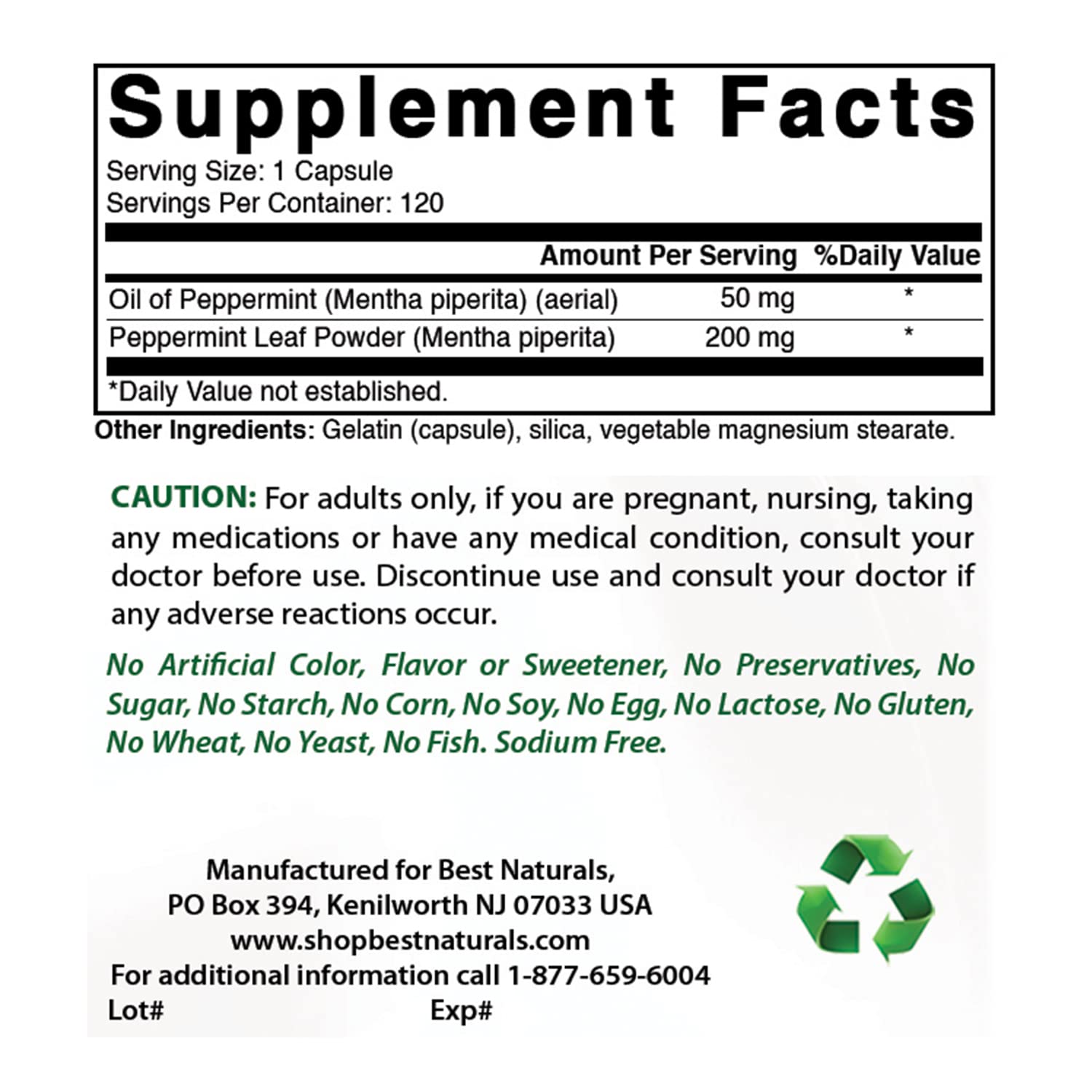 Best Naturals Peppermint Oil 120 Capsules bottle