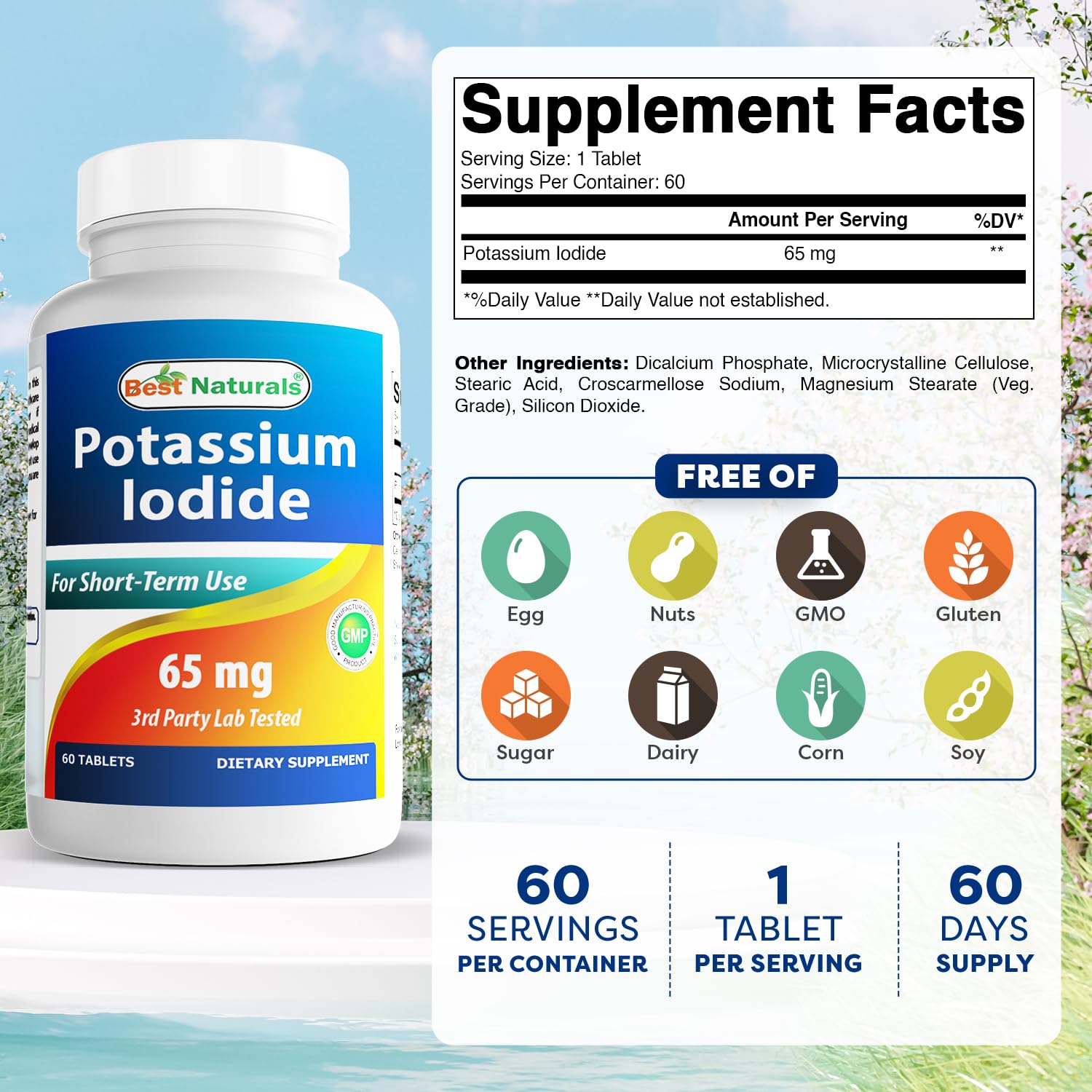 Best Naturals Potassium Iodide Tablets side view showing tablet size