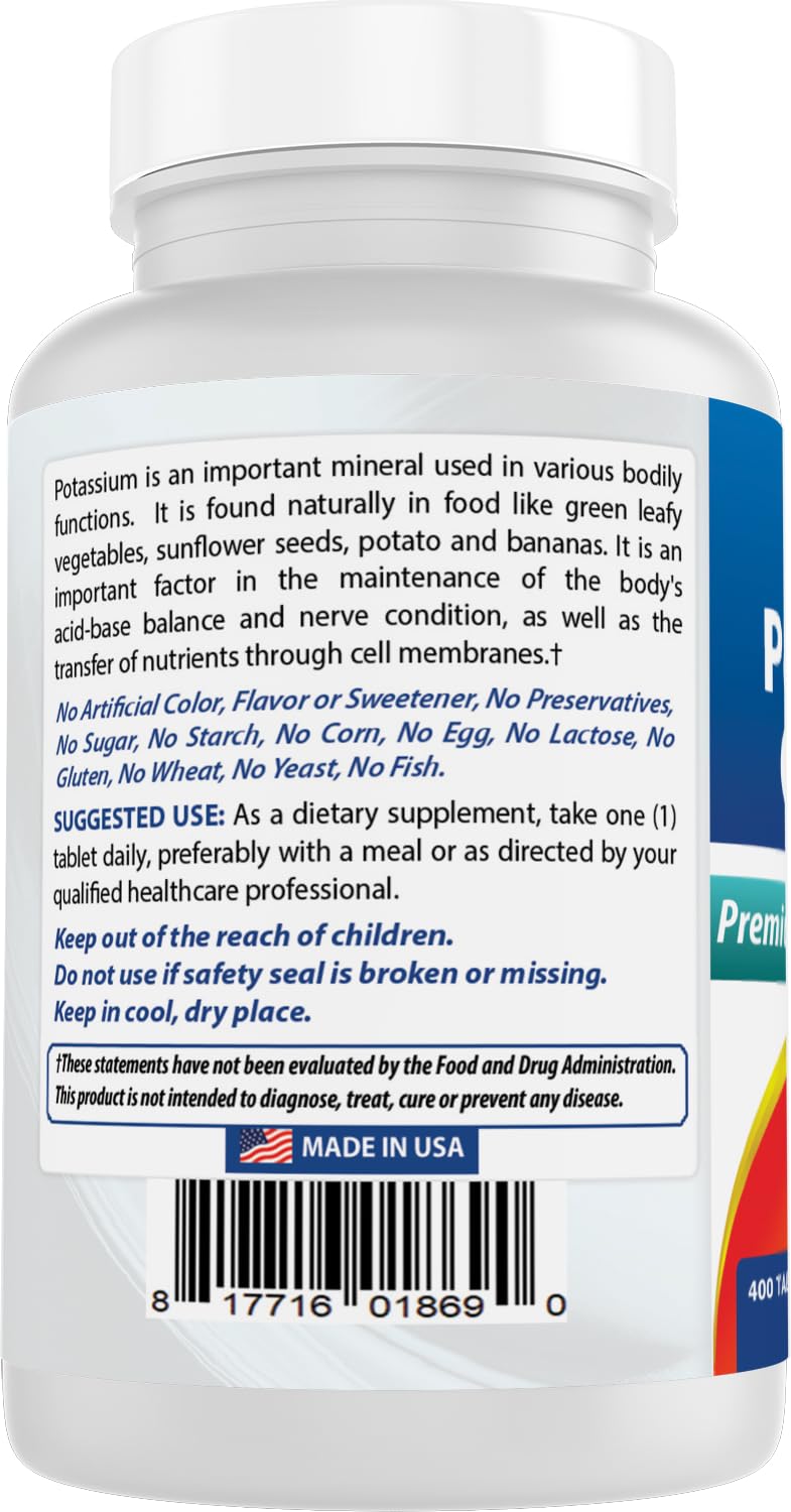 Best Naturals Potassium Tablets displayed with other supplements