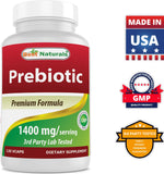 Best Naturals Prebiotic Fiber 1400mg capsules displayed on a kitchen counter