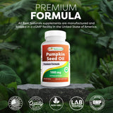 Best Naturals Pumpkin Seed Oil Softgels 1000 mg on a wooden table