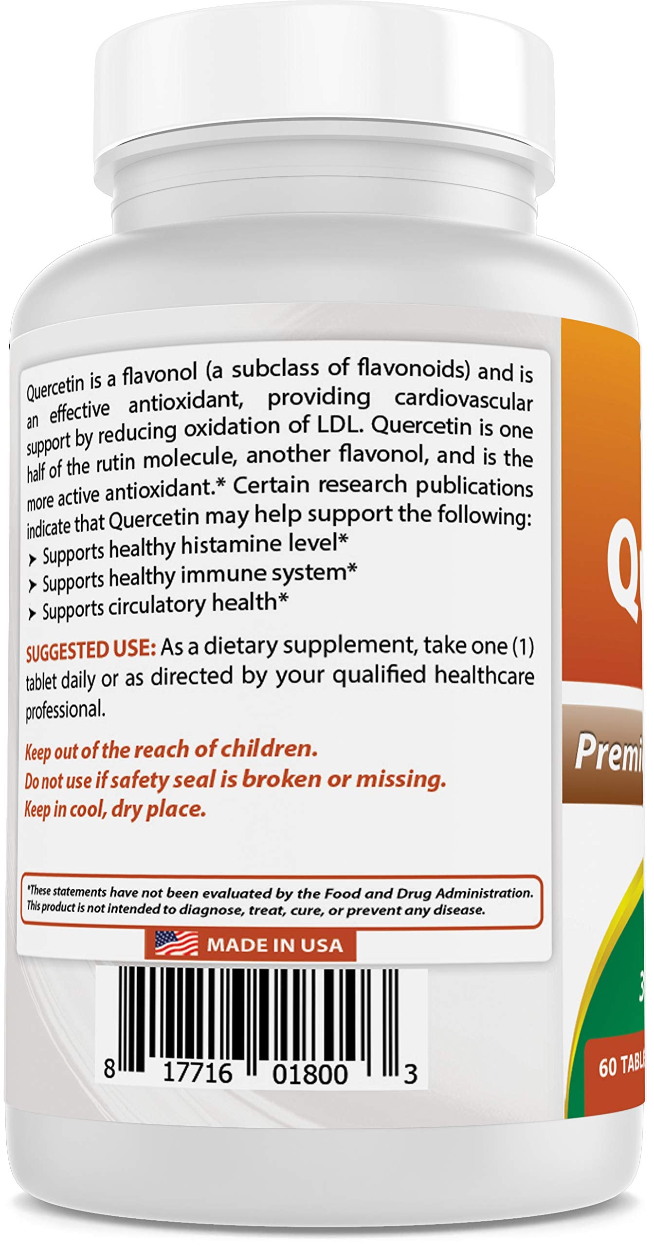 Best Naturals Quercetin 1000 mg 60 Tablets on a wooden table