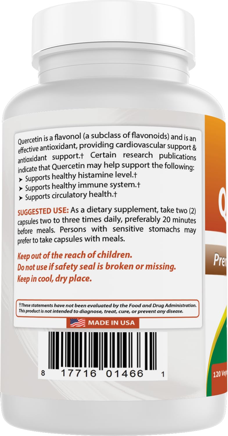 Best Naturals Quercetin 1000 mg capsules with a glass of water