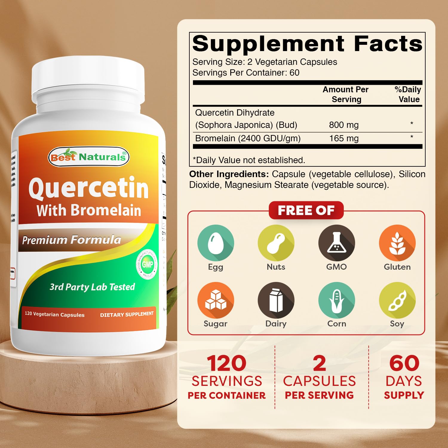Best Naturals Quercetin with Bromelain bottle side view