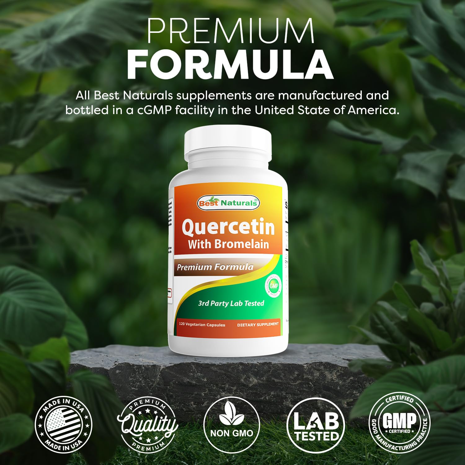 Best Naturals Quercetin with Bromelain capsules in hand