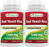 Best Naturals Red Yeast Rice Supplement 1200mg front view